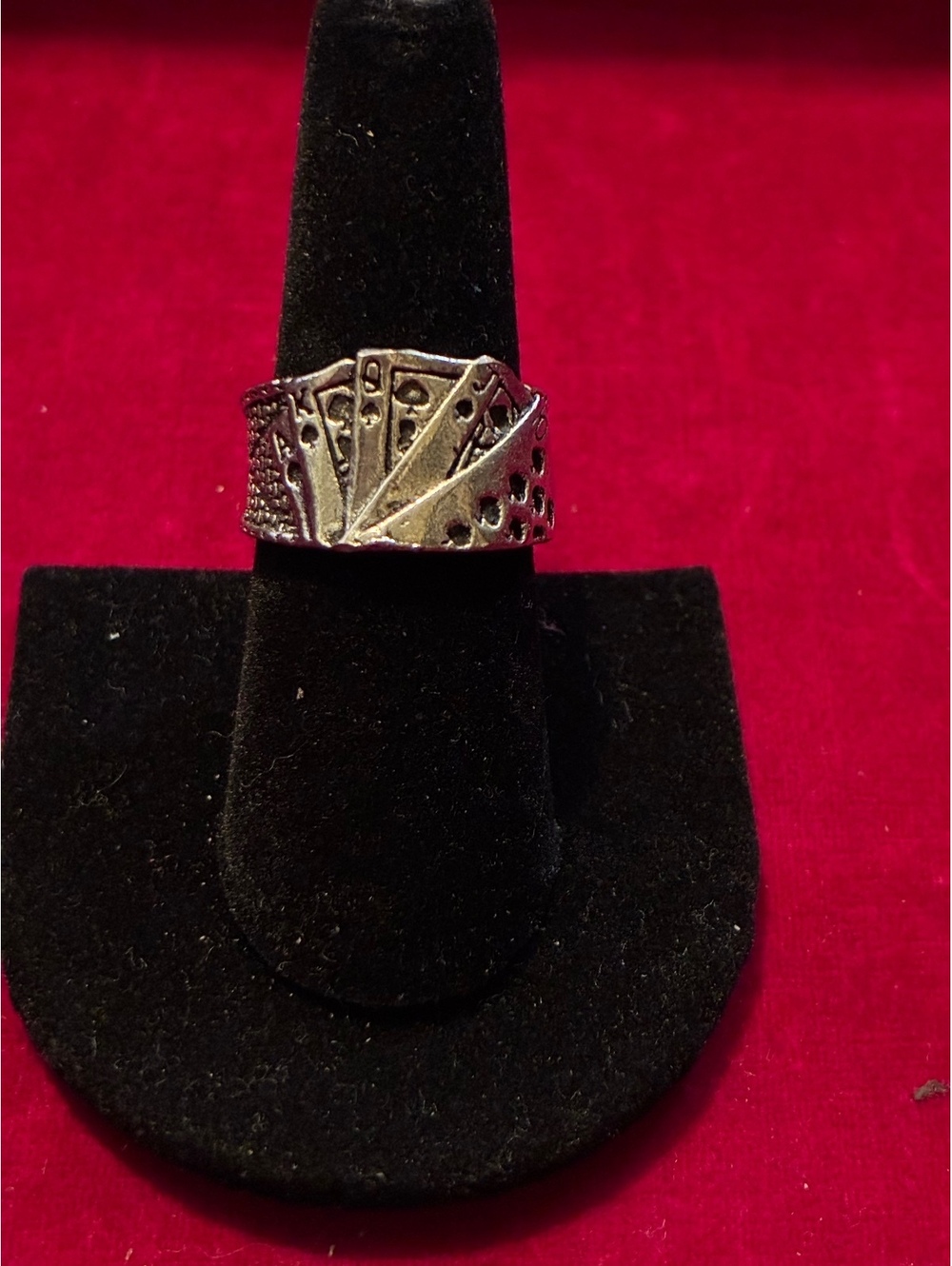Vintage Silver-Tone Playing Cards Ring – Poker Royal Flush, Size Adjustable